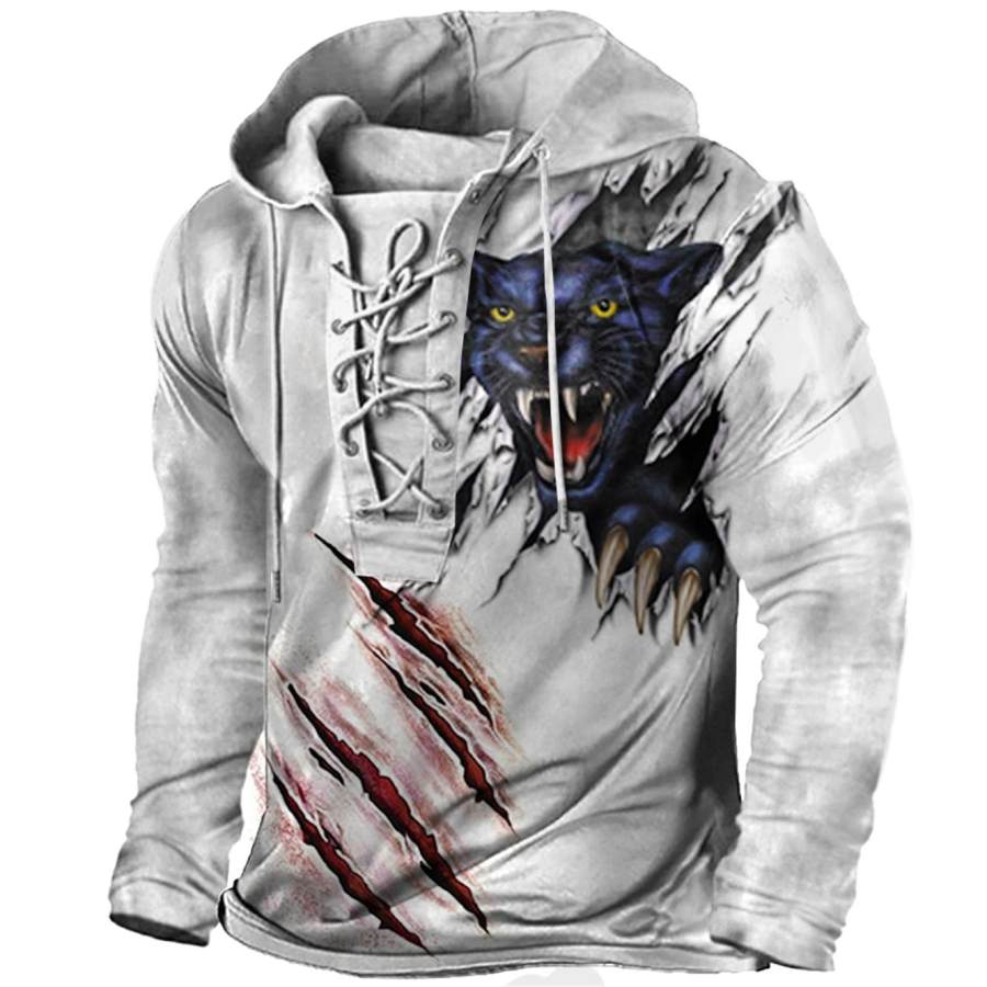 

Men's Panther Claw Scratches Lace-Up Hooded T-Shirt