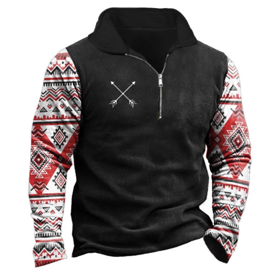 

Men's Ethnic Print 1/4 Zip Polo Sweatshirt