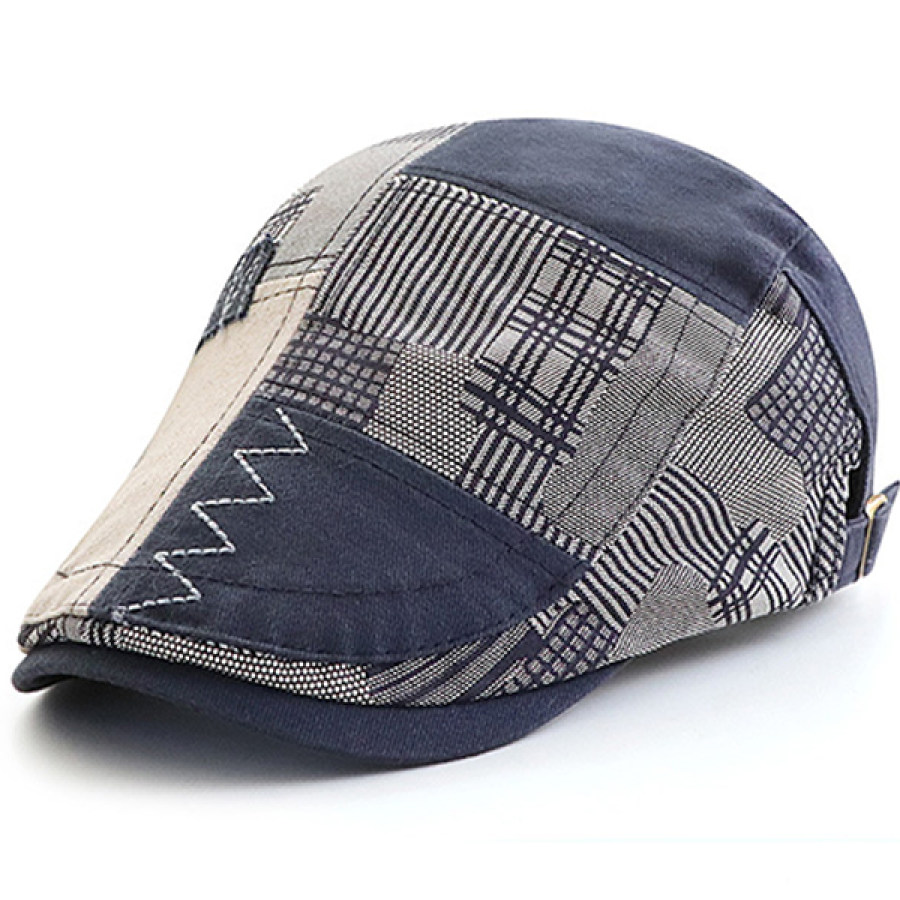 

Men's Vintage Plaid Patchwork Peaked Cap