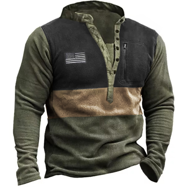 Men Outdoor Fleece Henley Collar Tactical Men's Sweatshirt
