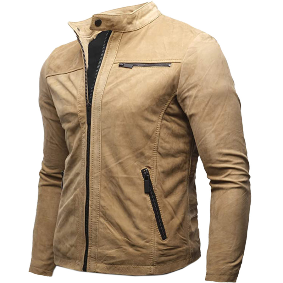 

Men's Outdoor Buckskin Fleece Zip Pocket Stand Collar Jacket