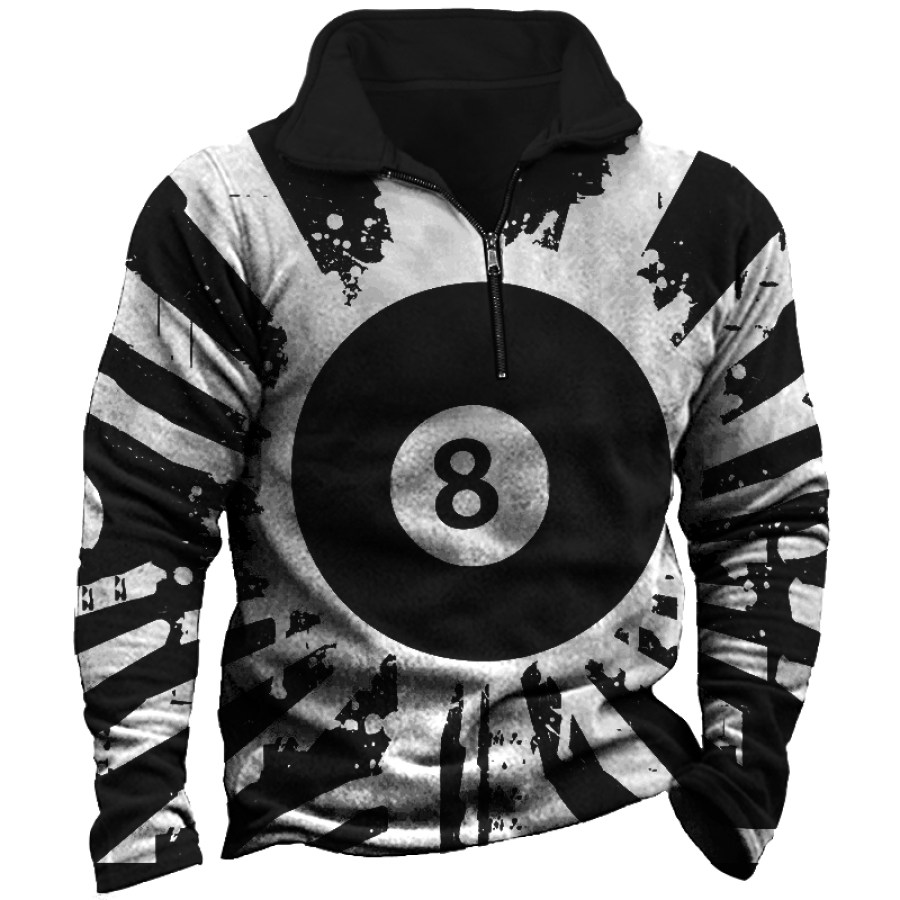 

Men's Patchwork Black 8 Ball Zip Turtleneck Sweatshirt