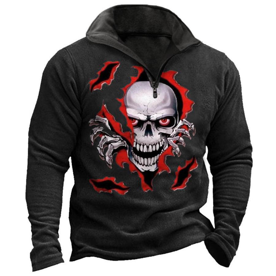 

Men's Skull Print Quarter Zip Sweatshirt