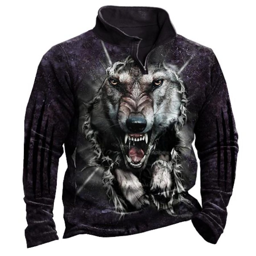 

Men's Wolf Scratch Print Quarter Zip Sweatshirt