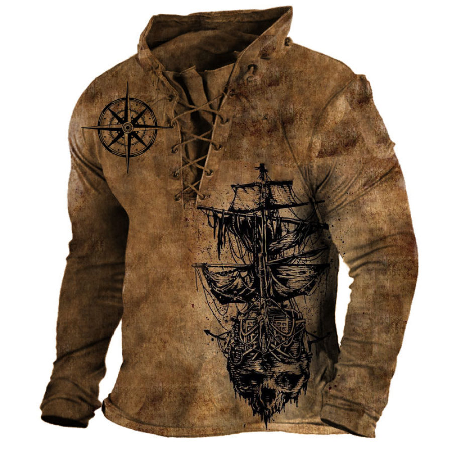 

Pirate Ship Nautical Compass Sweat-shirt Rétro Pour Homme