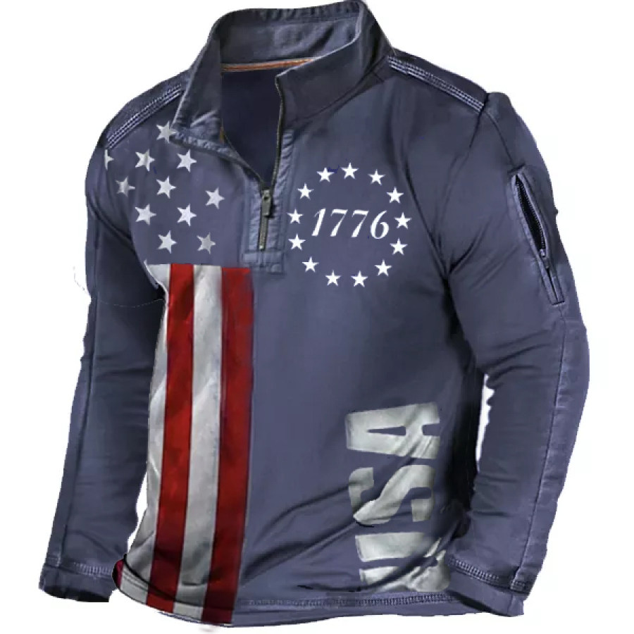 

Men's 1776 American Flag Print 1/4 Zip T-shirt