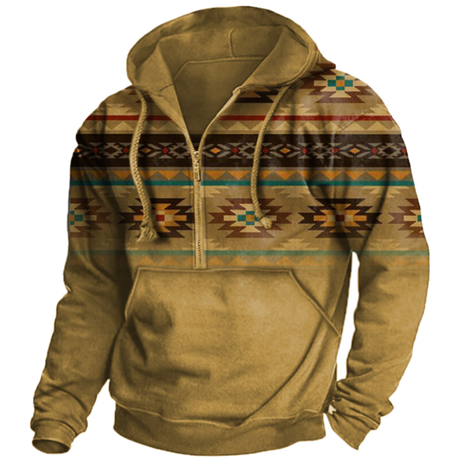 

Men's Vintage Ethnic Print Zip Hoodie