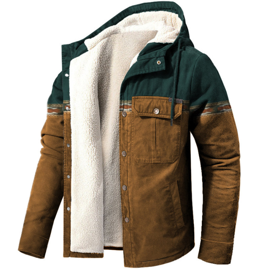 

Men's Vintage Aztec Western Ethnic Print Fleece Hooded Jacket