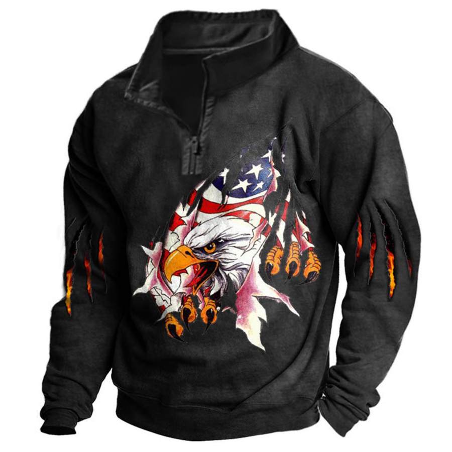 

Men's American Flag Eagle Scratch Quarter Zip Sweatshirt