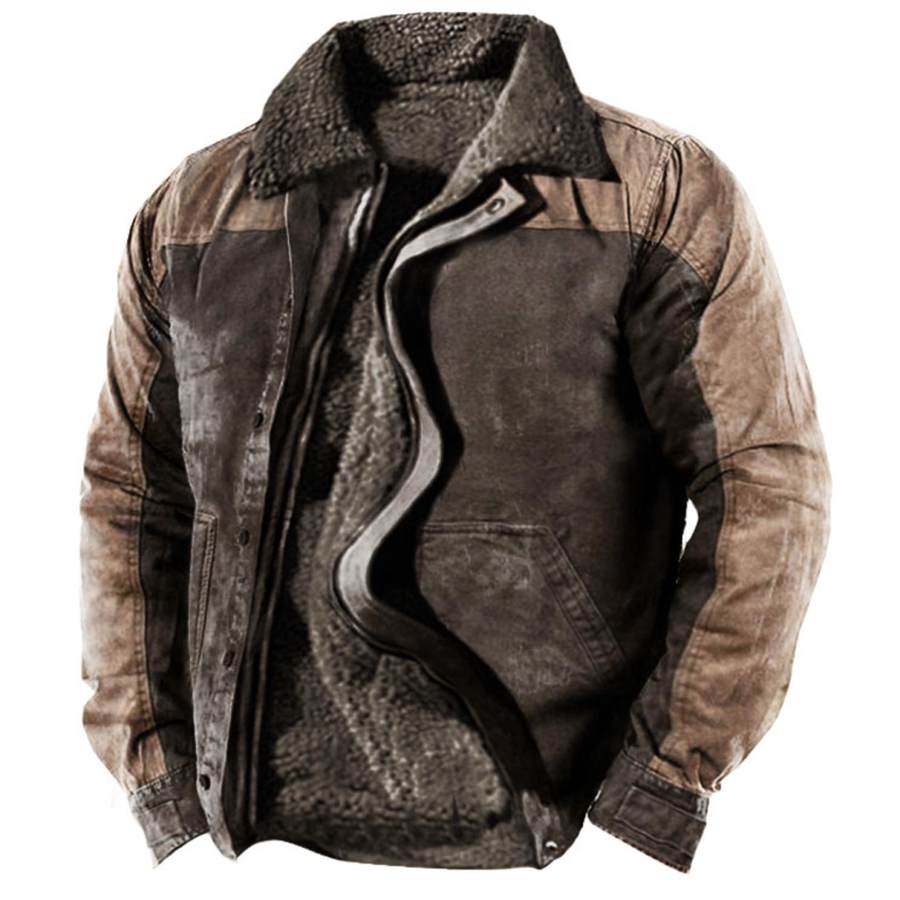

Men's Outdoor Vintage Patchwork Plus Fleece Warm Jacket