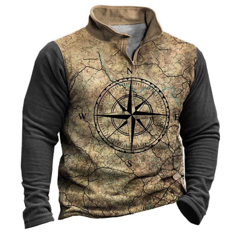 

Men's Vintage Compass Map Quarter Zip Sweatshirt