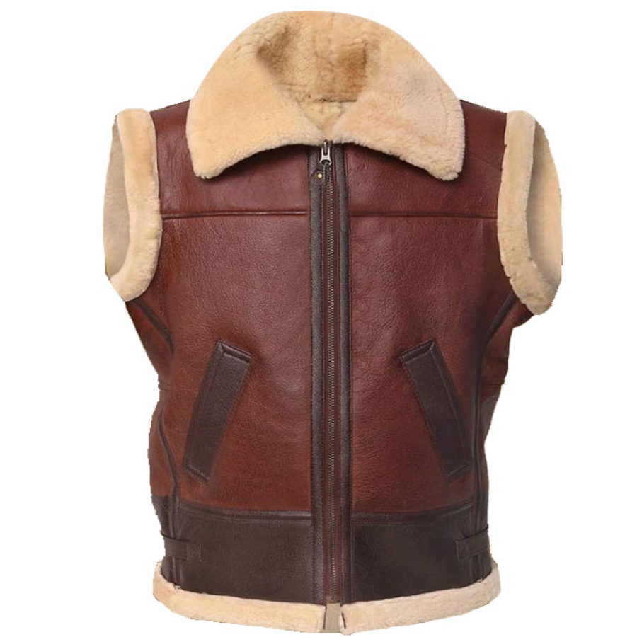 

Men's Outdoor Fleece Warm Pocket Button Sheepskin Gilet