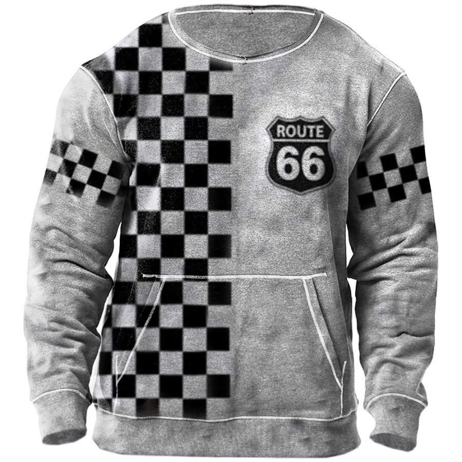 

Men's Vintage Route 66 Print Casual Crewneck Pocket Sweatshirt