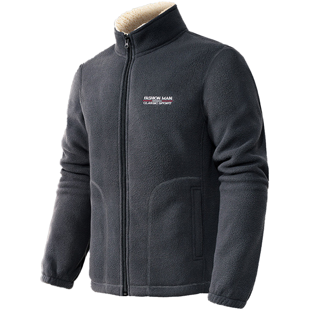 Men's Fleece Warm Casual Chic Stand Collar Solid Color Jacket