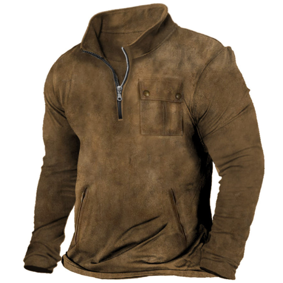 

Men's Retro Outdoor Training Zip Pocket Tactical T-Shirt