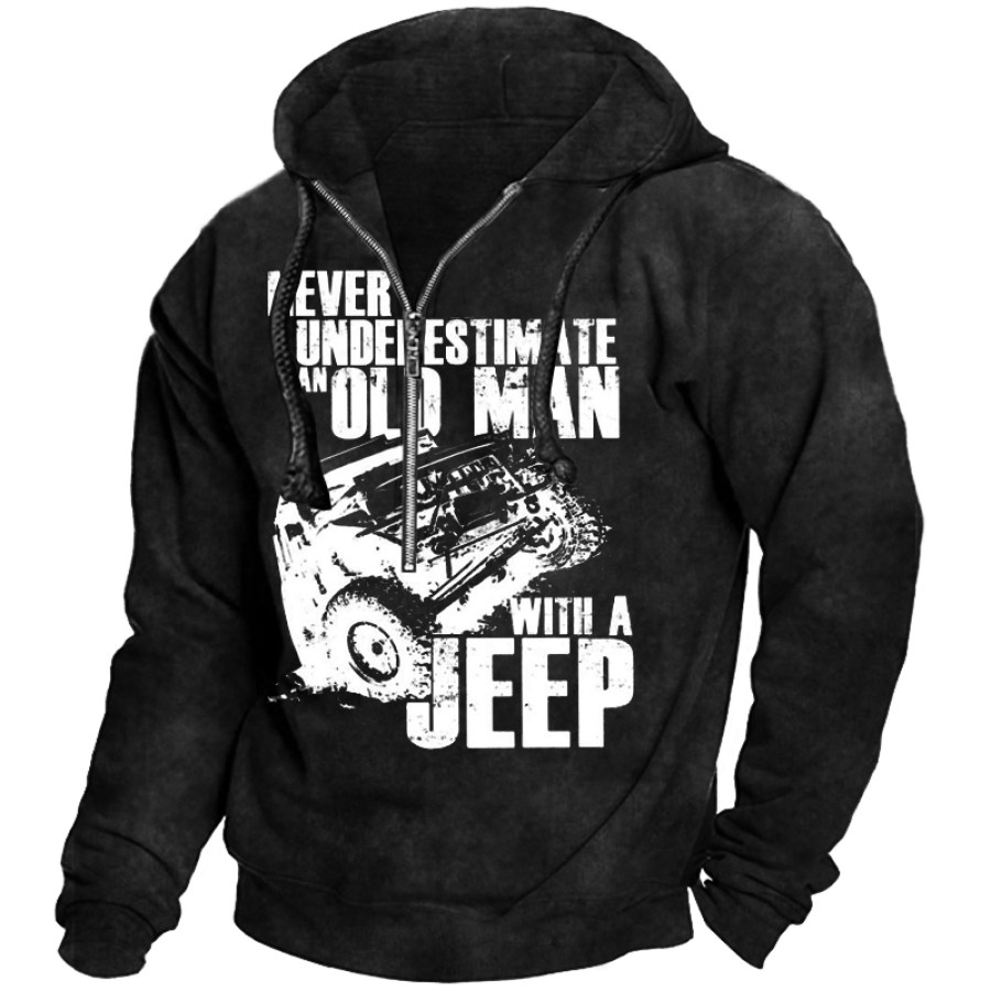 

Never Underestmake An Old Man With A Jeep Men's Vintage Zip Hoodie