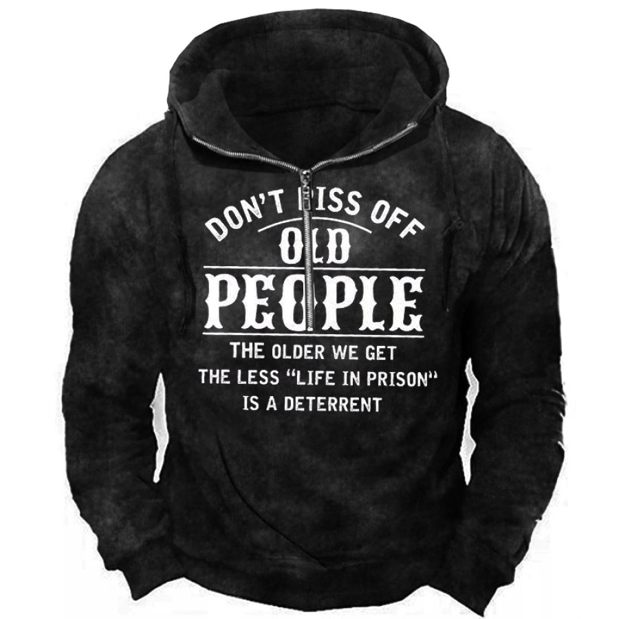 

Don't Piss Off Old People Men's Vintage Print Zip Hoodie