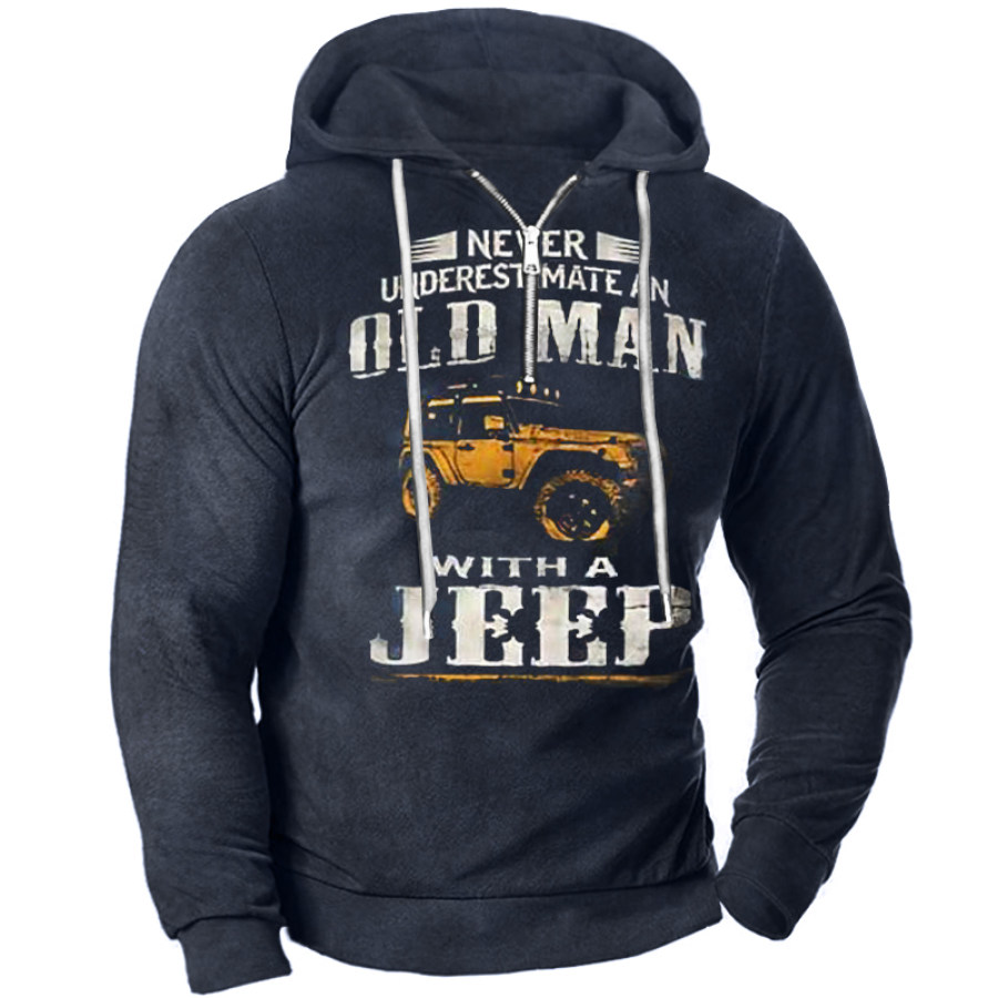 

Never Underestmake An Old Man With A Jeep Men's Vintage Print Zip Hoodie