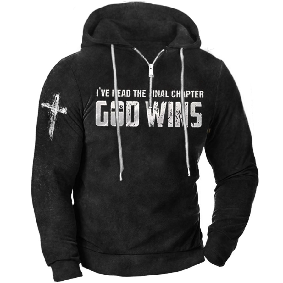 

I've Read The Final Chapter God Wins Men's Vintage God Faith Cross Zip Hoodie