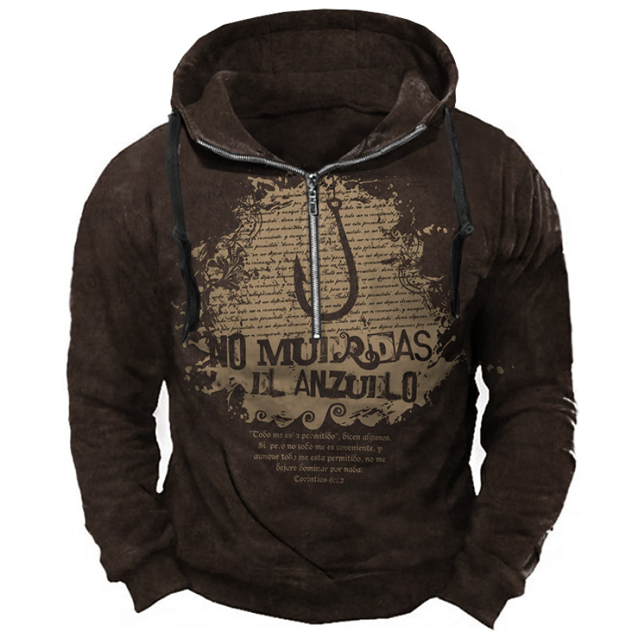 

Men's Vintage Patchwork Fishing Zip Hoodie