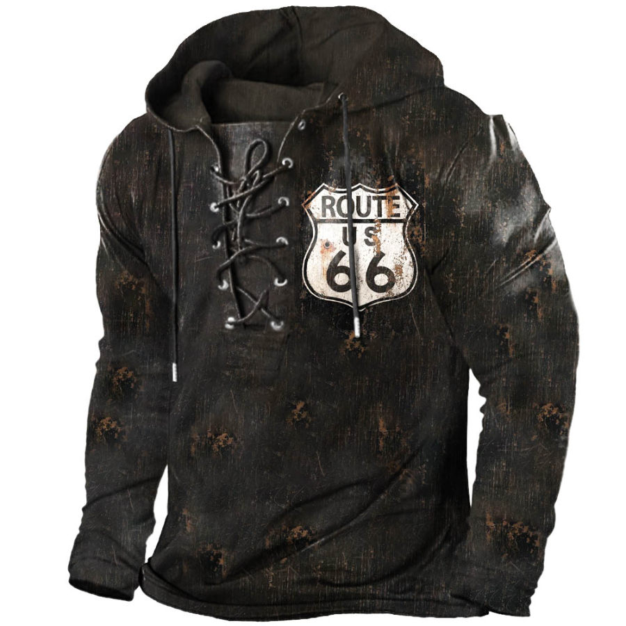

Men's Outdoor Route 66 Lace-Up Hooded T-Shirt