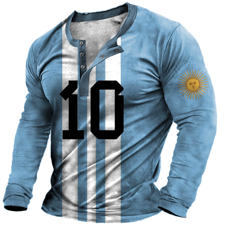 Men's World Cup Argentina Chic Soccer Henley Long Sleeve T-shirt