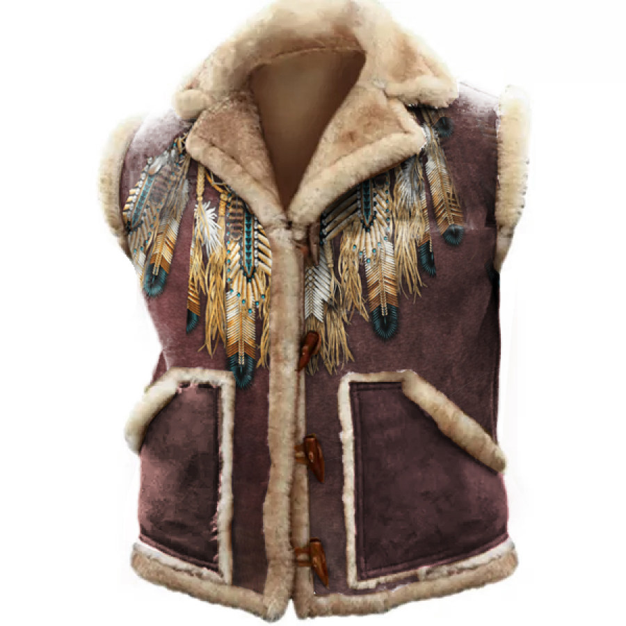 

Men's Outdoor Ethnic Pattern Fleece Pocket Button Gilet