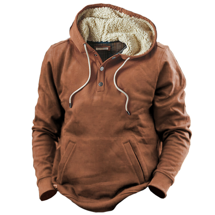 

Men's Outdoor Tactical Fleece Thickened Winter Henley Hooded Coat