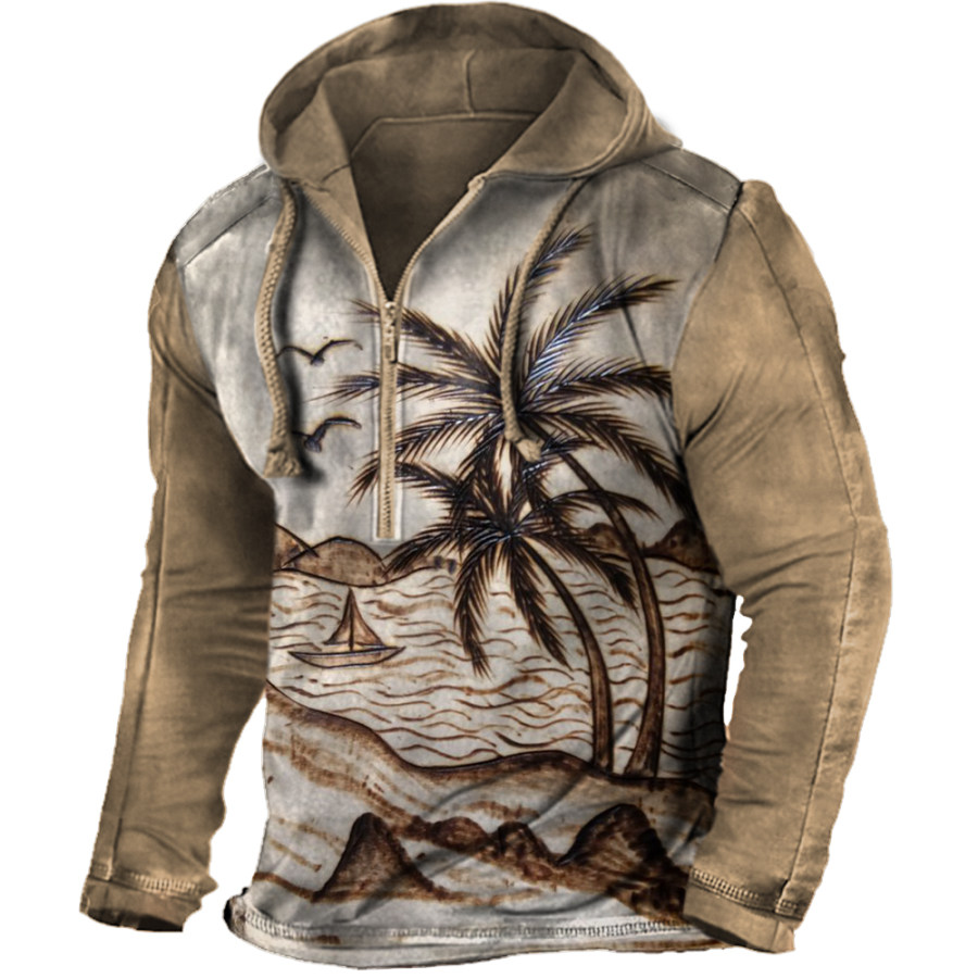 

Men's Vintage Sailing Coconut Print Zip Hoodie Sweatshirt