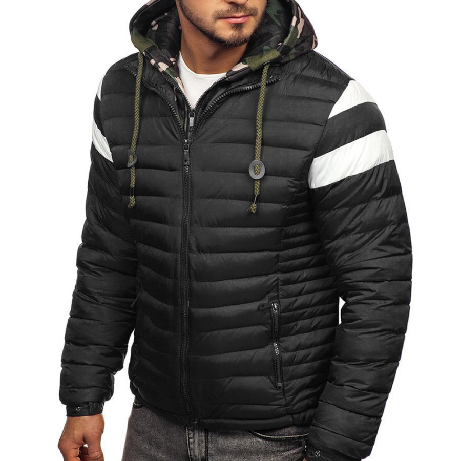 

Men's Outdoor Casual Patchwork Warm Cotton Hooded Cotton Coat Jacket
