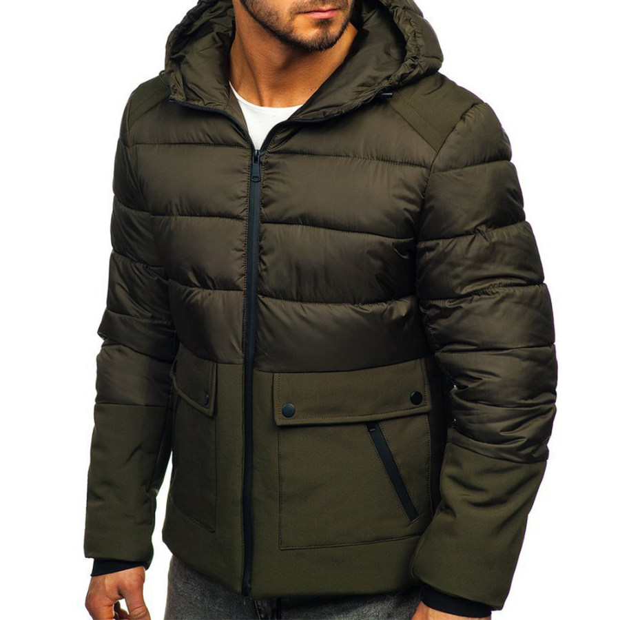 

Men's Outdoor Casual Patchwork Warm Cotton Hooded Cotton Coat Jacket