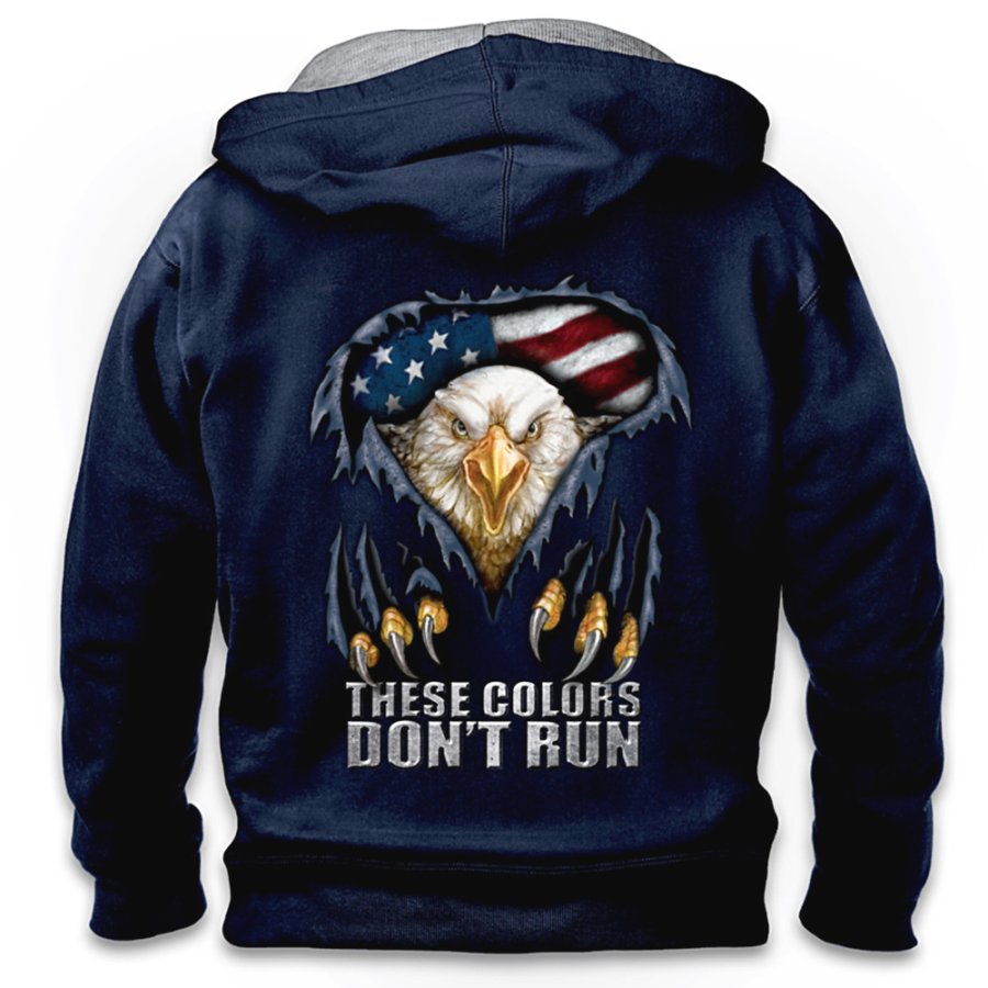 

Men's Vintage American Flag Eagle Print Hooded Full Zip Sweatshirt