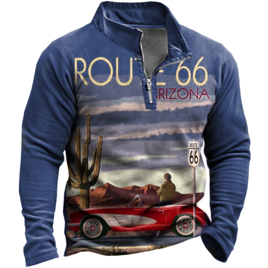 

Men's Vintage America Route 66 Print Stand Collar Sweatshirt