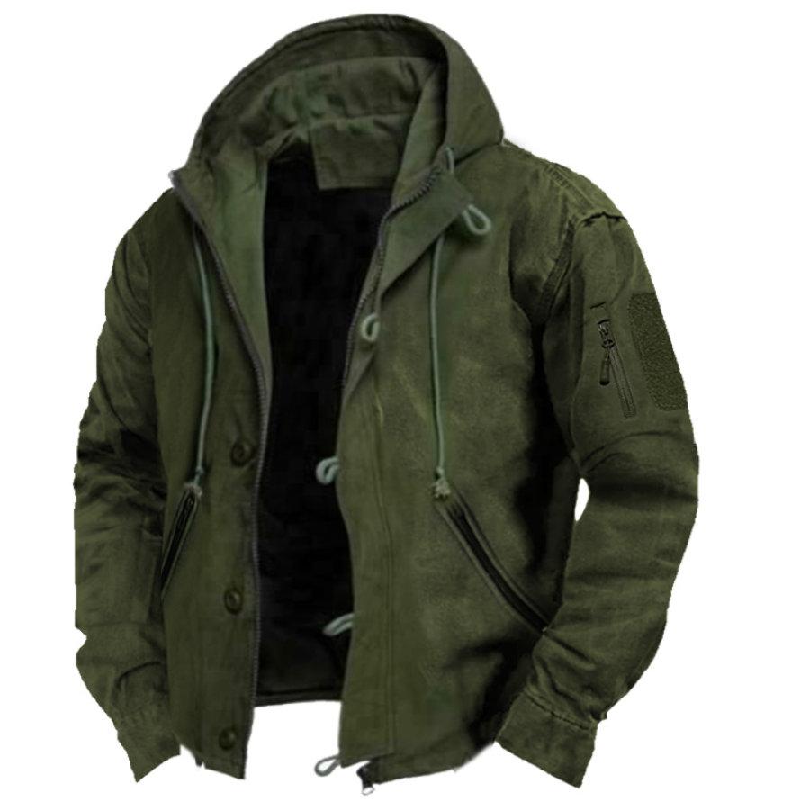 

Men's Retro Outdoor Training Functional Pocket Hooded Jacket