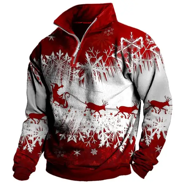 Men's Vintage Christmas Print Quarter Zip Sweatshirt - Cotosen.com