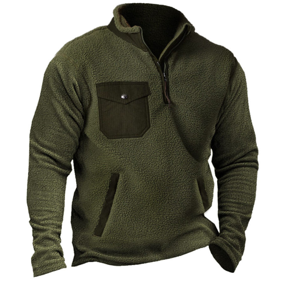 

Men's Vintage Outdoor Polar Fleece Thermal Pocket Contrast Color Quarter Zip Sweatshirt