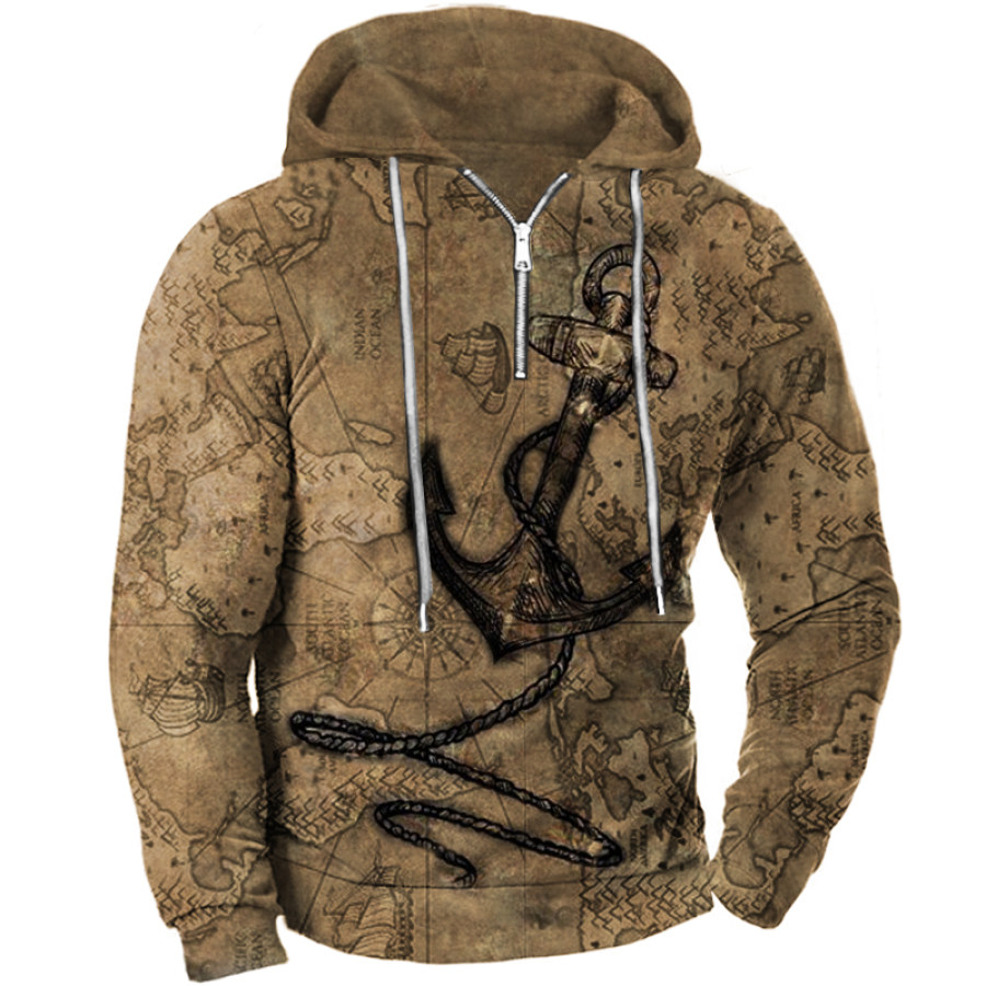 

Men's Vintage Nautical Anchor Zip Hoodie