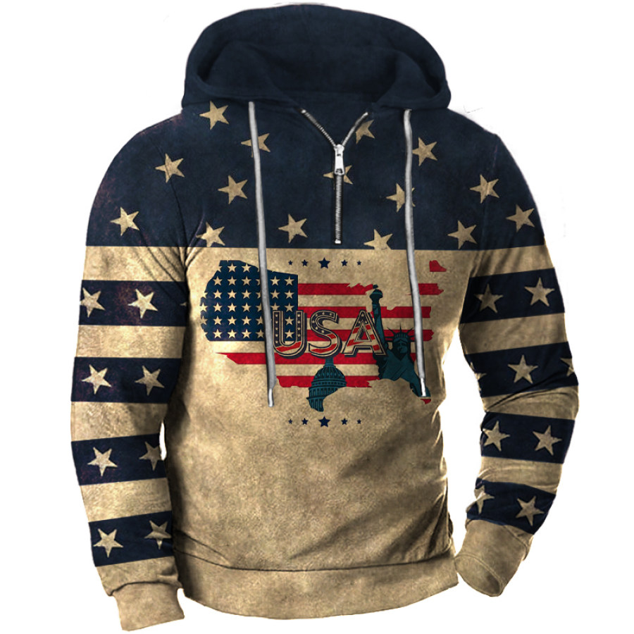 

Men's Vintage American Flag Patchwork Hoodie