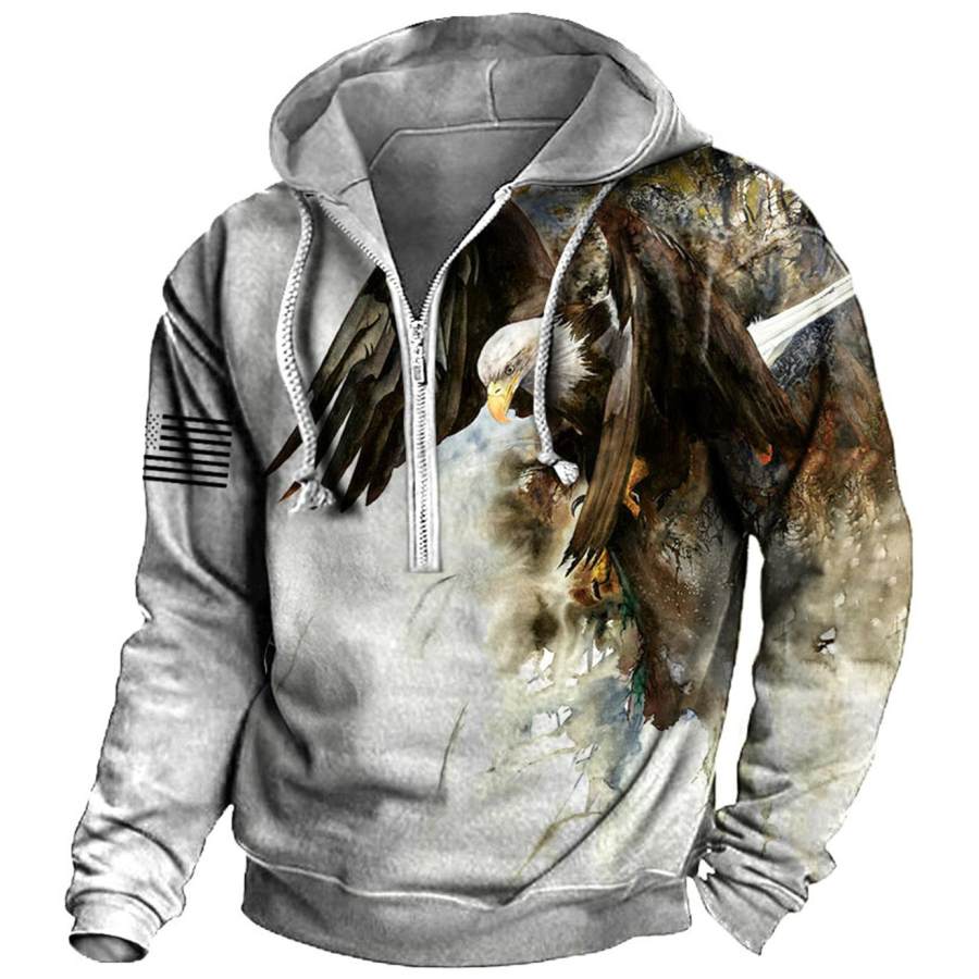 

Men's American Flag Eagle Print Half Zip Hoodie