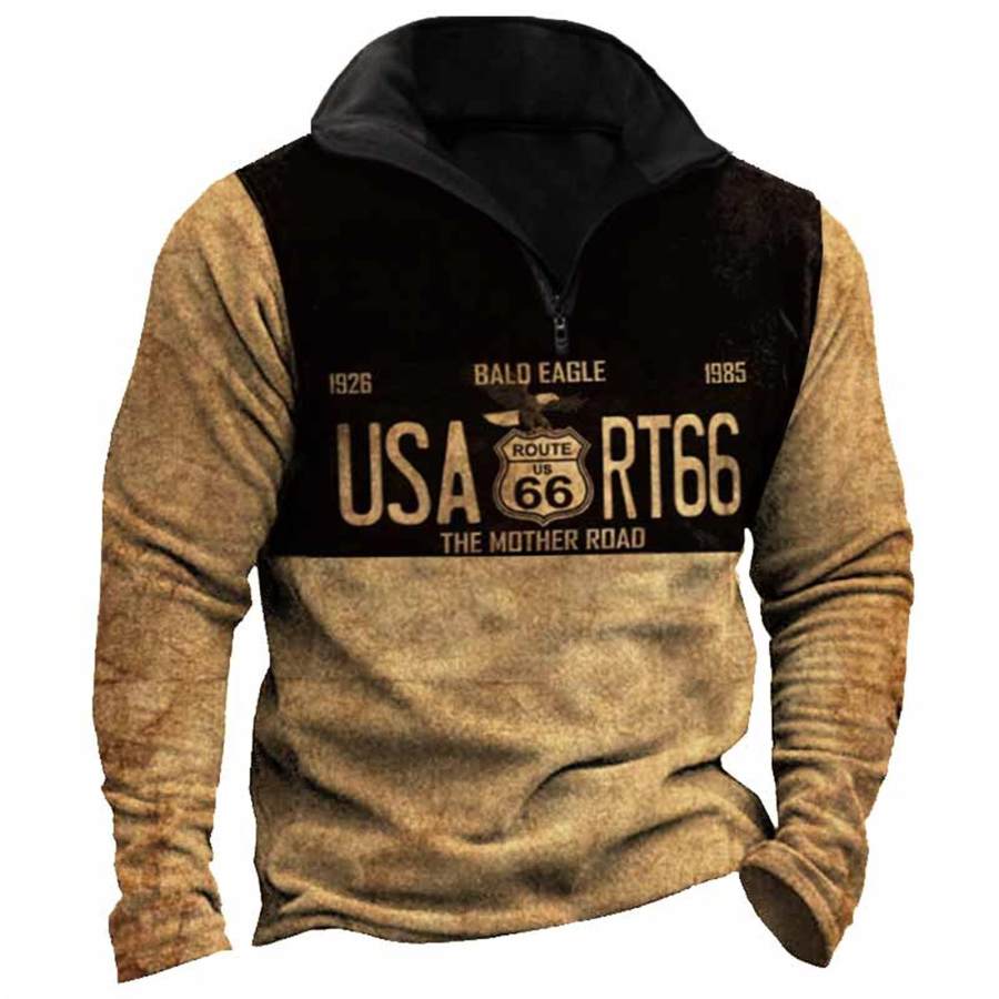 

Men's Vintage Route 66 The Mother Road Print Quarter Zip Sweatshirt