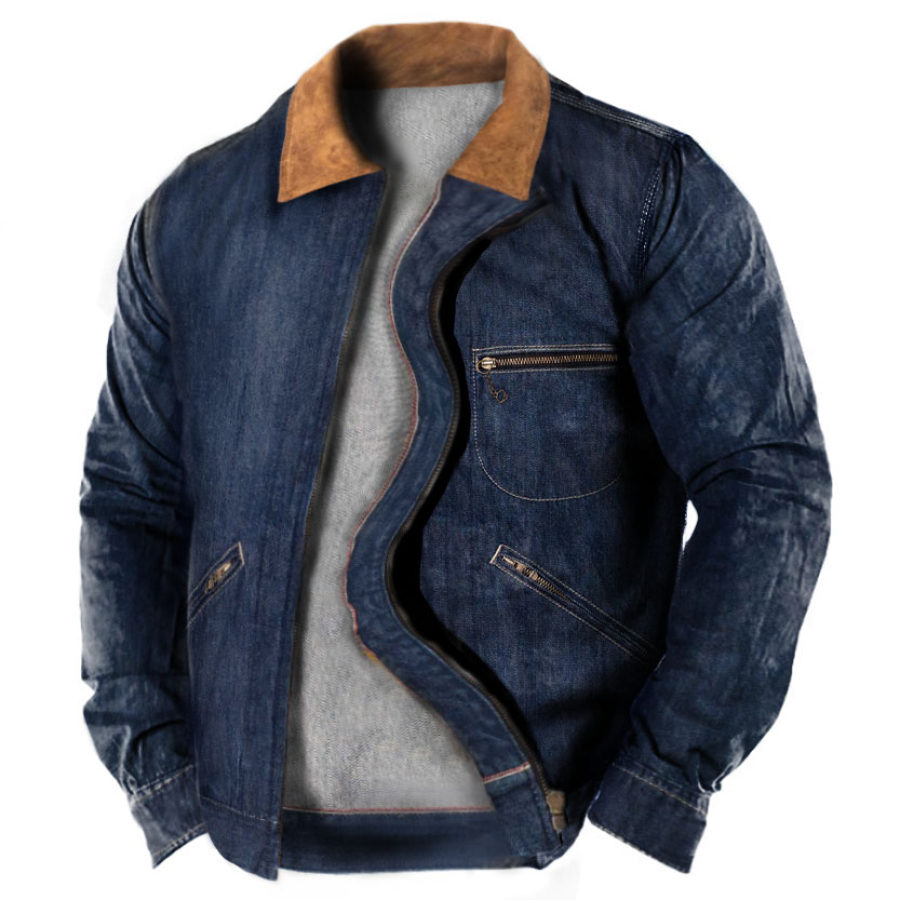 

Men's Outdoor Vintage Contrast Denim Jacket