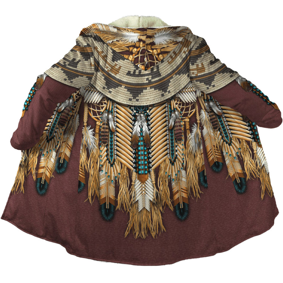 

Men's Outdoor Ethnic Pattern Outdoor Fleece Warm Hooded Cardigan Jacket