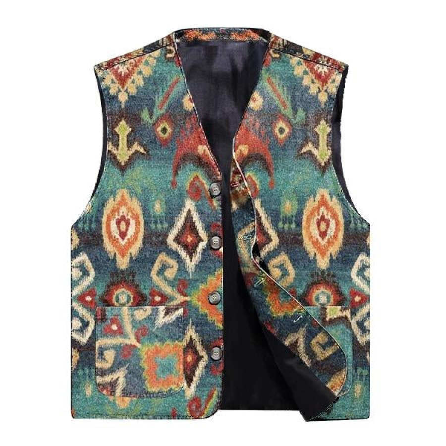 

Men's Outdoor Vintage Ethnic Pattern Wool Vest Vest