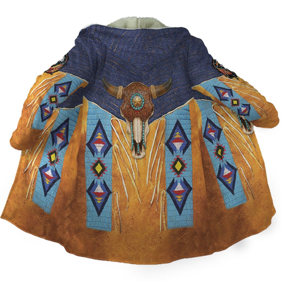 

Men's Outdoor Ethnic Pattern Outdoor Fleece Warm Hooded Cardigan Jacket