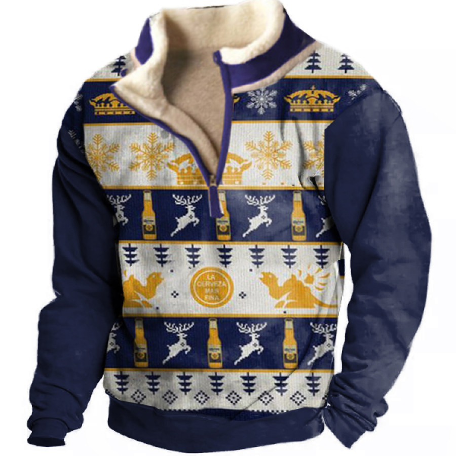 

Men's Wine Culture Christmas Fleece Warm Half-Zip Sweatshirt