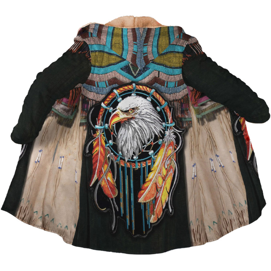 

Men's Outdoor Ethnic Pattern Outdoor Fleece Warm Hooded Cardigan Jacket