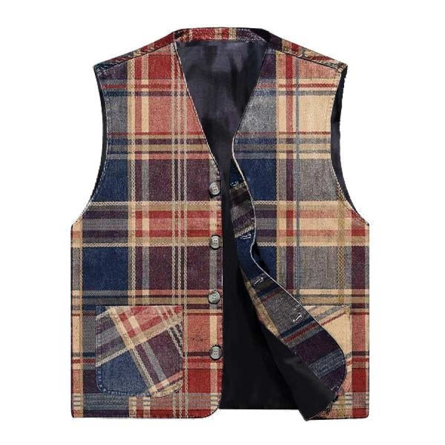 

Men's Outdoor Vintage Check Pattern Wool Gilet