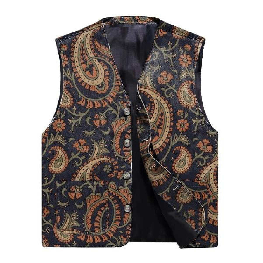 

Men's Outdoor Vintage Cashew Pattern Wool Gilet