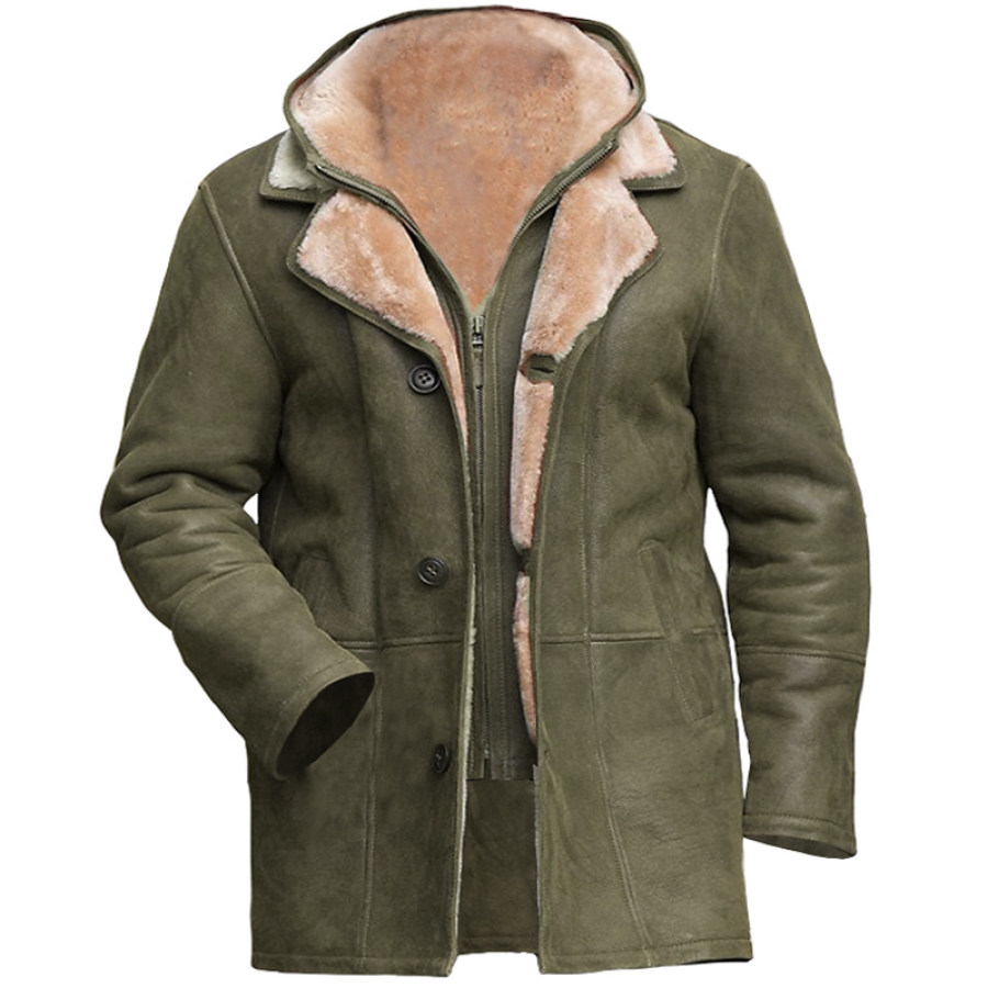 

Men's Outdoor Ethnic Pattern Fleece Pocket 3 In 1 Sheepskin Jacket