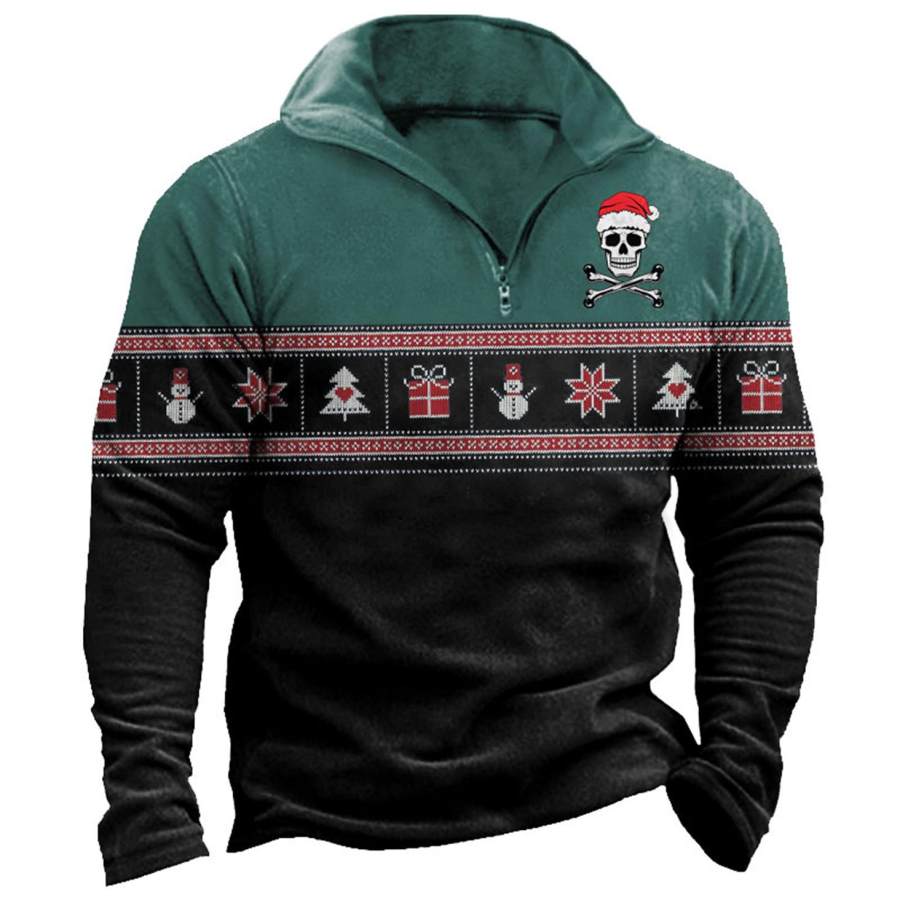 

Men's Christmas Skull Print Quarter Zip Sweatshirt